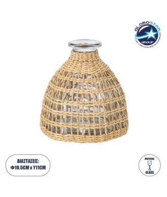 GloboStar® MANDY 35632 Διακοσμητικό Βάζο Γυάλινο Διάφανο με Μπαμπού Φ10.5 x Υ11cm